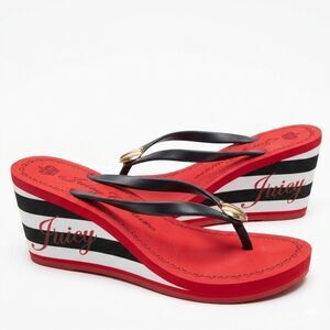 Vintage Juicy Couture Laney Platform Wedge Sandals Apple Charm Y2K Womens 8